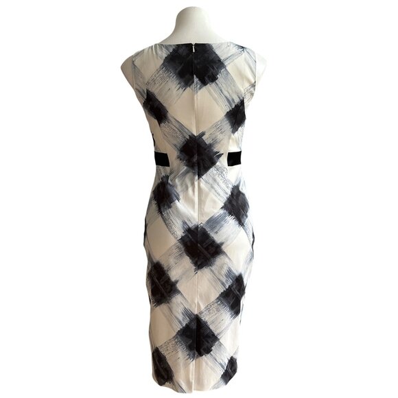 Karen Millen Painterly Check Midi Sheath Dress, Blue White Women's Size US 8 - Picture 6 of 10